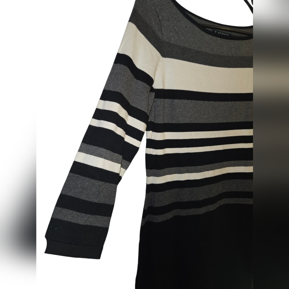 Ralph Lauren Black And White Striped Knee Length Dress Size Medium - Picture 2 of 6
